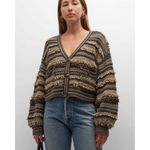 L'Agence  Harriet Blouson Sleeve Wool Blend‎ Cardigan in Brown Mulit Stripe Large Photo 1