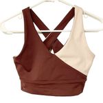 Wilo Size Small Brown Cream VNeck Crossed Back Bra Athletic Workout Photo 1
