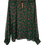 Modcloth  Green &‎ Pink Floral Metallic Sheer Long Sleeve Blouse Size M Photo 0