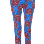 LuLaRoe Tall & Curvy TC Plus Size Leggings Maroon Blue Mosaic Bears Stretchy 1X Photo 0