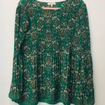 Max Studio Pleated Blouse Green Floral sz Large Photo 0