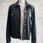 Ralph Lauren Vintage 100% Leather Button Front Jacket Navy Blue & Gold Sz. Small Photo 2