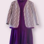 Vintage Woven Quilt Knit Suit Dress Jacket Blazer, Purple & White Print sz. M Size M Photo 12