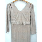 Calvin Klein  | 4 |  Pink Shimmer Long Sleeve Double V Neck Blouson Mini Dress Photo 3