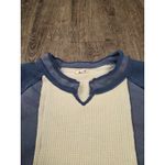 POL  Pieced Split Neck Oversized Top Blue Cream Multi Boxy Sweatshirt Large Photo 2