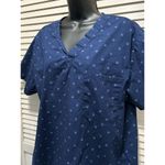 Dickies Scrub Top Navy/Horseshoes Print Short Sleeve V Neck Pockets Size M Photo 1