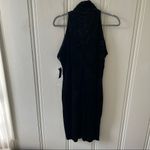 Black Mock Neck Crushed Velvet Floral Paisley Print Knee length Dress Large NWT Photo 3