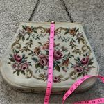 American Vintage Floral Embroidered Wool Needlepoint Kisslock Vintage Women Bag Purse Photo 13