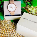 Michael Kors  Rose Gold Leather Strap Watch 38mm Quartz Water Resistant NWT Photo 0