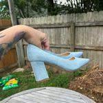 Marc Fisher ZALA BLOCK HEEL POINTY TOE PUMP - Light Blue Denim- size 5.5 Photo 7