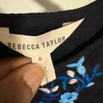 Rebecca Taylor  Black Mini Dress with Blue Floral Embroidery Photo 4