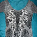 Grey and white off the shoulder angel wing shirt Gray Size M Photo 0