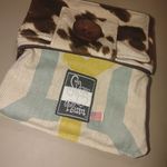 Silver Plum Cowhide Print Crossbody Purse Brown Beige Button Accent Zip Closure White Photo 1