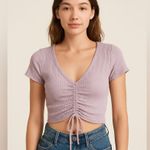 Paper moon Lavender Ribbed Ruched Drawstring Crop Top Women’s Small Made in USA Photo 0