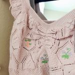 ZARA NWT KNIT CROP TOP PURPLE EMBROIDERED FLOWERS RUFFLE Photo 2