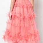 Marchesa Notte Off Shoulder Tulle 3D Floral Midi Gown Dress Size 0 Pink Tiered Photo 1