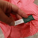 Ralph Lauren Lauren Coral Pink Striped Ruffle Front Button Up Shirt size Small Photo 6