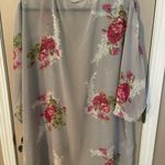 Gray open front chiffon gray & floral kimono jacket beach cover up. Size 2X Photo 3