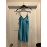 Vintage 90’s For Your Comfort Silk Slip Dress Aqua Blue Gown Cocktail Party Club Size L Photo 2