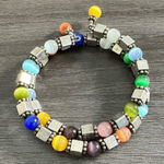 Vintage Pink White Orange Blue Yellow Purple Glass Memory Wire Wrap Bracelet Photo 0
