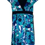 Dress Barn  Blue Floral Print Short Sleeve Neck Midi Tie Waist Formal Dress Size 6 Photo 0