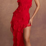Oh Polly  Red Ruffle Dress Maxi Photo 0