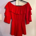 Honey Belle Red Off The Shoulder Ruffle Romper Photo 1