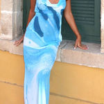 White Fox Boutique NWT White Fox Amore Backless Maxi Dress Aqua Blossom Vacation Cruise Medium Photo 0