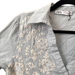 ZARA  Embroidered Shirt Mini‎ Dress Light Blue Small Photo 5