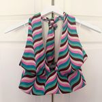 ZARA Satin Effect Crop Top Halter Top with Bold Unique Retro 70's 60's Print M Photo 6