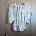STINE GOYA Britney Peplum Blouse Blue/White Split‎ Neckline Keyhole Size XL Blue Photo 3