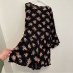 American Eagle  AEO AE Wrap Romper Black Pink Floral Rose Long Sleeve Bell Sleeve Photo 13