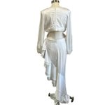 Mac Duggal Satin Ruffle High Low Gown Deep V Long Sleeve Formal Wedding 10 Photo 6