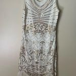 White fringe with gold detailing dress Size L Photo 0