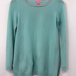 Lilly Pulitzer  Serene Collins Teal Cashmere Crew Neck Sweater XS Coral Trim Photo 0