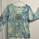 One World  Green and Blue Floral Rhinestone Embellished Long Sleeve Top Photo 0