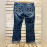 Miss Me JD1068B Cropped Dark Wash Jeans Frayed Hem Embroidered Pockets 31x27 Photo 6