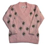 Vintage Mohair Medium Pink Floral Embroidered Wool Oversized Sweater Coquette Photo 0