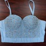 The Sang NWT  Light Blue Bustier Pearl and Rhinestone Top Size Large Photo 0