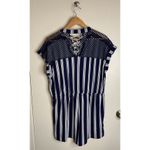 No Boundaries Juniors  Romper Navy Blue Striped Size XXL 19 White Lace Back EUC Photo 5