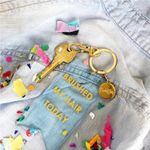 Packed Party Always Movin’ Brushed My Hair Today Gold Keychain Key Ring Blue Photo 1