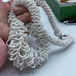 Boutique Boho white layered ruffed seed bead statement necklace. Photo 7