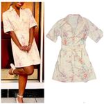Solitaire  floral eyelet belted button front shirt dress collared short sleeve sm Photo 1