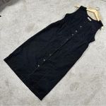 Eddie Bauer Womens Vintage Wide Whale Corduroy Jumper Button Midi Dress Black LP Photo 3