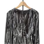 French Connection Silver Metallic Drape Faux Wrap Mini Dress Long Sleeves size 4 Photo 5