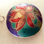 Vintage Cloisonné Lotus Flower Pendant Necklace Photo 2