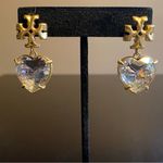 Tory Burch  Kira Crystal faceted heart drops hanging from TB logo studs Photo 6