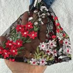 Venus Stretch Medium Wash Denim Mid Rise Embroidered Floral Lace Hem Ankle Jean Photo 6