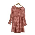 Altar'd State Dusty Rose Floral Embroidered Ruffle V Neck Mini Dress Long Sleeve Photo 5