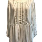 Fever Women's Tunic Blouse Top SZ XL Peasant Sleeve Cream Crochet Stripe Boho Brown Photo 0